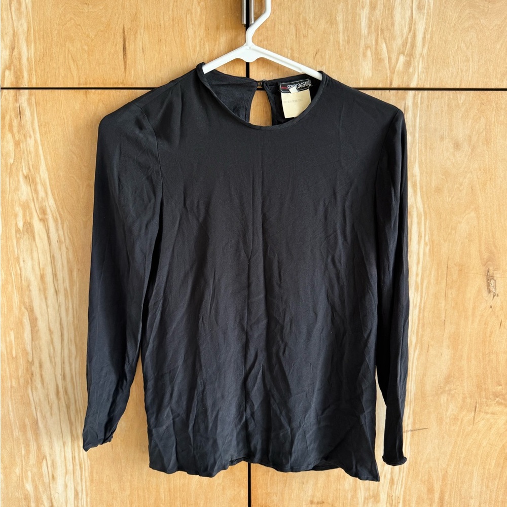 Vintage 90s FENDI 365 Silk Black Long Sleeve Top